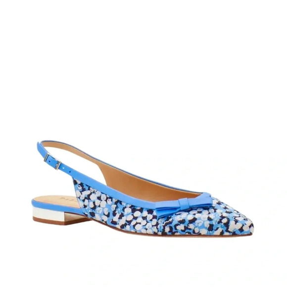 NEW Talbots Edison Slingback Bow Flats Textured Floral Blue Black Size 7.5 - Picture 1 of 10